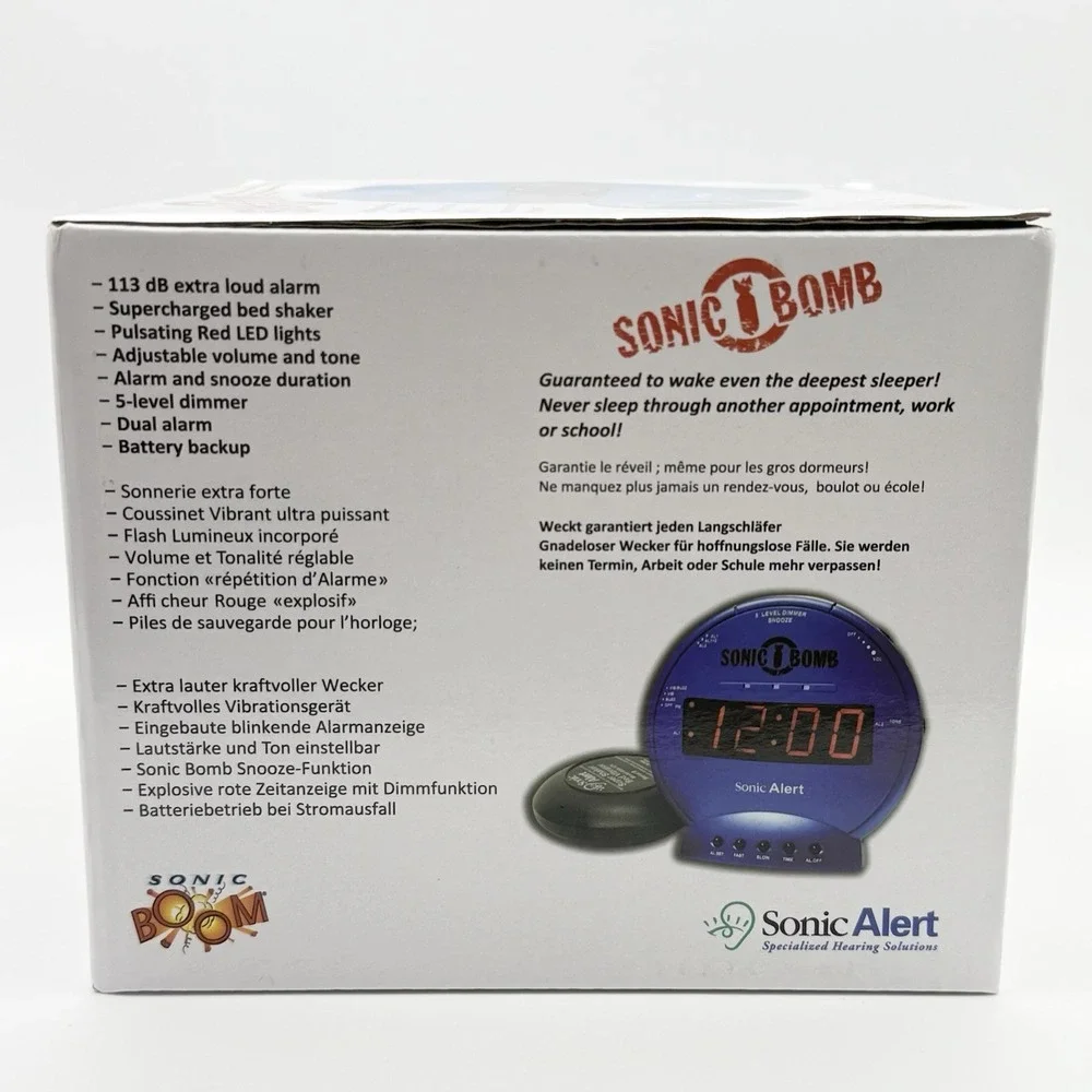 Sonic Alert Black Sonic Bomb Alarm Clock Bed Shaker Vibrating Heavy Sleepers
